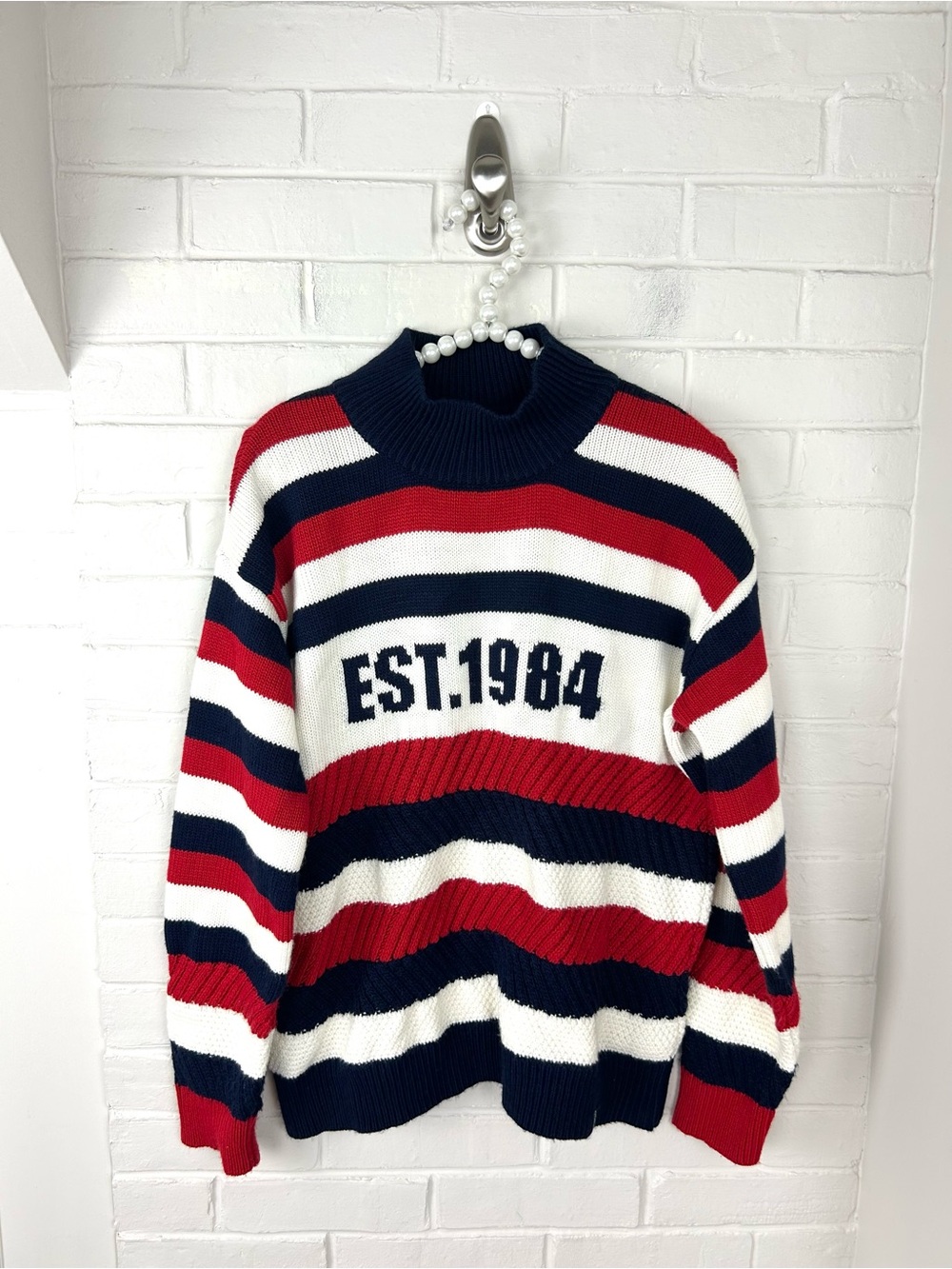 Banana Moon Red White Blue “1984” Striped Knit Sweater Size M